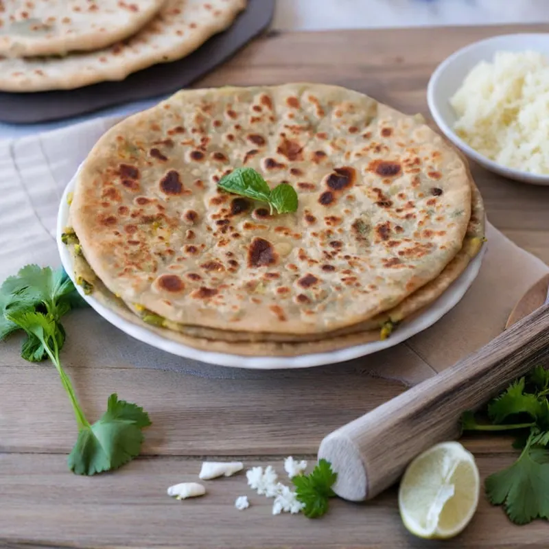 Aloo Paratha -with side dish and curd - homemade food in Singapore
